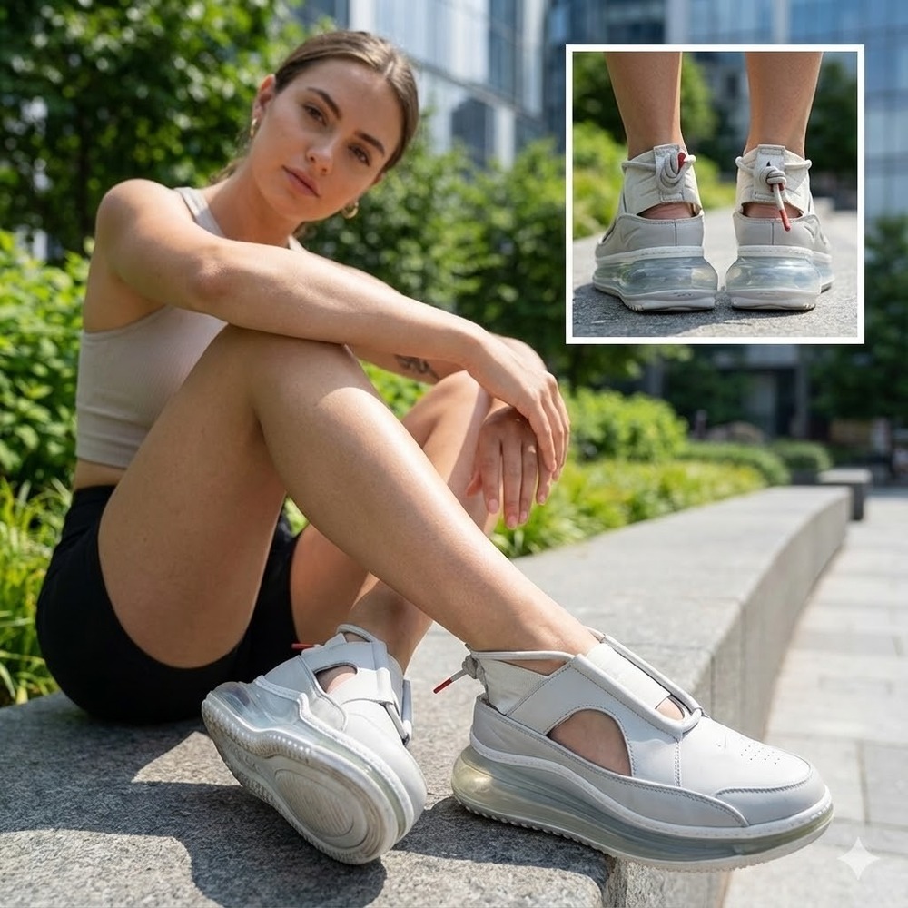 Nike Women's Air Max FF 720 Summit White Sail Leather Sandal Sneaker Size 7